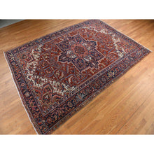 Load image into Gallery viewer, 8&#39;9&quot;x12&#39;3&quot; Scarlet Red, Antique Persian Heriz, Clean, Excellent Condition, Light And Dark Side Highlights, Soft With Sides And Ends Secured, Full Pile, 100% Wool, Hand Knotted Oriental Rug FWR469944