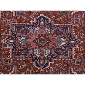 8'9"x12'3" Scarlet Red, Antique Persian Heriz, Clean, Excellent Condition, Light And Dark Side Highlights, Soft With Sides And Ends Secured, Full Pile, 100% Wool, Hand Knotted Oriental Rug FWR469944
