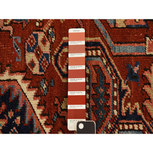 8'9"x12'3" Scarlet Red, Antique Persian Heriz, Clean, Excellent Condition, Light And Dark Side Highlights, Soft With Sides And Ends Secured, Full Pile, 100% Wool, Hand Knotted Oriental Rug FWR469944