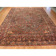 Load image into Gallery viewer, 13&#39;8&quot;x15&#39;10&quot; Cinnamon Red, Antique Persian Sarouk, XL Squarish Size, Clean, Excellent Condition, Light and Dark Side Highlights, Soft with Sides and Ends Secured, 100% Wool, Hand Knotted Oriental Rug FWR469956