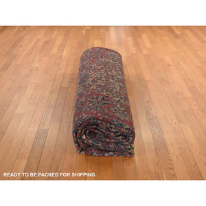 13'8"x15'10" Cinnamon Red, Antique Persian Sarouk, XL Squarish Size, Clean, Excellent Condition, Light and Dark Side Highlights, Soft with Sides and Ends Secured, 100% Wool, Hand Knotted Oriental Rug FWR469956