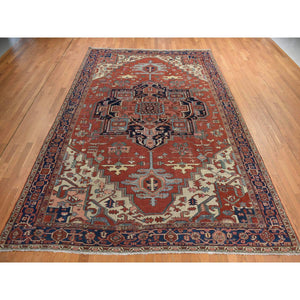 9'2"x14' Chili Red, Antique Persian Serapi, Clean, Good Condition, Even Wear, Soft with Sides and Ends Secured, 100% Wool, Hand Knotted Oriental Rug FWR469962