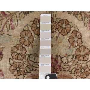 11'7"x19'3" Bone White, Antique Persian Kerman, Clean, Some Wear, Sides And Ends Secured, 100% Wool, Hand Knotted, Oversized, Oriental Rug FWR469974