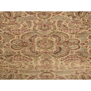 11'7"x19'3" Bone White, Antique Persian Kerman, Clean, Some Wear, Sides And Ends Secured, 100% Wool, Hand Knotted, Oversized, Oriental Rug FWR469974