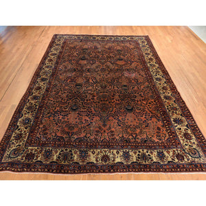 9'10"x13'7" Coral Salmon, Antique Persian Mohajeren Sarouk, Clean And Soft, Good Restorations, Sides And Ends Secured, 100% Wool, Hand Knotted Oriental Rug FWR469980