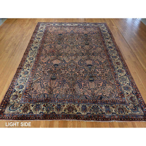9'10"x13'7" Coral Salmon, Antique Persian Mohajeren Sarouk, Clean And Soft, Good Restorations, Sides And Ends Secured, 100% Wool, Hand Knotted Oriental Rug FWR469980