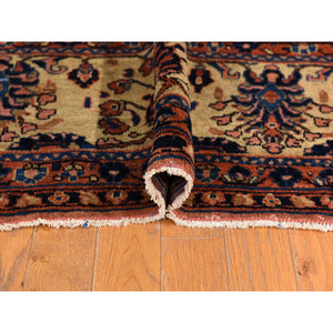 9'10"x13'7" Coral Salmon, Antique Persian Mohajeren Sarouk, Clean And Soft, Good Restorations, Sides And Ends Secured, 100% Wool, Hand Knotted Oriental Rug FWR469980