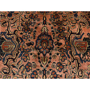 9'10"x13'7" Coral Salmon, Antique Persian Mohajeren Sarouk, Clean And Soft, Good Restorations, Sides And Ends Secured, 100% Wool, Hand Knotted Oriental Rug FWR469980