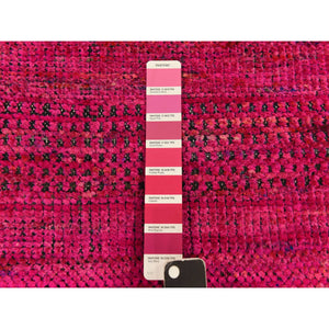 2'x3'1" Hot Pink, Sari Silk With Oxidized Wool, Simple And Colorful Sample, Mat Size, Hand Knotted Oriental Rug FWR470016
