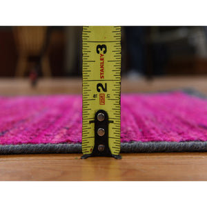 2'x3'1" Hot Pink, Sari Silk With Oxidized Wool, Simple And Colorful Sample, Mat Size, Hand Knotted Oriental Rug FWR470016