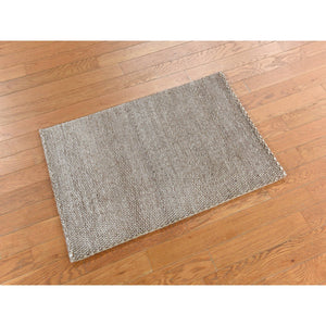 2'x3' Bone White, Dot Design, Sample, Pure Alpaca Unmixed Wool, Hand Knotted, Super Soft And Fine To The Touch, Mat, Oriental Rug FWR470040