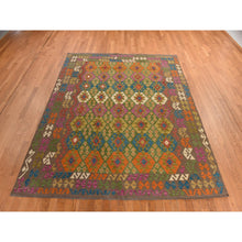 Load image into Gallery viewer, 8&#39;2&quot;x9&#39;6&quot; Peanut Brown, Afghan Kilim With Colorful All Over Geometric Pattern, Pure Wool, Vegetable Dyes, Flat Weave, Hand Woven, Reversible, Oriental Rug FWR470058