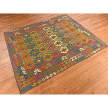 Load image into Gallery viewer, 8&#39;2&quot;x9&#39;6&quot; Peanut Brown, Afghan Kilim With Colorful All Over Geometric Pattern, Pure Wool, Vegetable Dyes, Flat Weave, Hand Woven, Reversible, Oriental Rug FWR470058