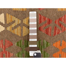 Load image into Gallery viewer, 8&#39;2&quot;x9&#39;6&quot; Peanut Brown, Afghan Kilim With Colorful All Over Geometric Pattern, Pure Wool, Vegetable Dyes, Flat Weave, Hand Woven, Reversible, Oriental Rug FWR470058