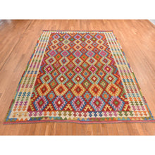 Load image into Gallery viewer, 8&#39;6&quot;x11&#39; Salsa Red, Organic Wool, Afghan Kilim With All Over Colorful Geometric Pattern, Natural Dyes, Flat Weave, Hand Woven, Reversible, Oriental Rug FWR470064