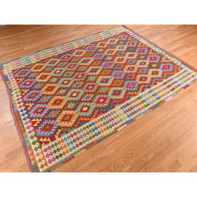 Load image into Gallery viewer, 8&#39;6&quot;x11&#39; Salsa Red, Organic Wool, Afghan Kilim With All Over Colorful Geometric Pattern, Natural Dyes, Flat Weave, Hand Woven, Reversible, Oriental Rug FWR470064