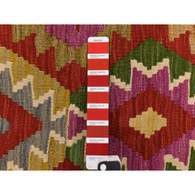 Load image into Gallery viewer, 8&#39;6&quot;x11&#39; Salsa Red, Organic Wool, Afghan Kilim With All Over Colorful Geometric Pattern, Natural Dyes, Flat Weave, Hand Woven, Reversible, Oriental Rug FWR470064
