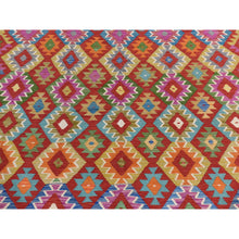 Load image into Gallery viewer, 8&#39;6&quot;x11&#39; Salsa Red, Organic Wool, Afghan Kilim With All Over Colorful Geometric Pattern, Natural Dyes, Flat Weave, Hand Woven, Reversible, Oriental Rug FWR470064