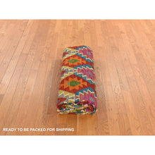 Load image into Gallery viewer, 8&#39;6&quot;x11&#39; Salsa Red, Organic Wool, Afghan Kilim With All Over Colorful Geometric Pattern, Natural Dyes, Flat Weave, Hand Woven, Reversible, Oriental Rug FWR470064