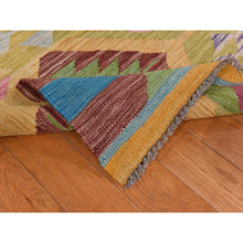 Load image into Gallery viewer, 8&#39;3&quot;x11&#39;2&quot; Olive Green, Afghan Kilim With All Over Colorful Geometric Pattern, Pure Wool, Vegetable Dyes, Flat Weave, Hand Woven, Reversible, Oriental Rug FWR470070