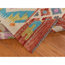 Load image into Gallery viewer, 8&#39;4&quot;x10&#39;10&quot; Bone White, Afghan Kilim With All Over Colorful Geometric Pattern, 100% Wool, Natural Dyes, Flat Weave, Hand Woven, Reversible, Oriental Rug FWR470076