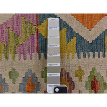 Load image into Gallery viewer, 8&#39;4&quot;x10&#39;10&quot; Bone White, Afghan Kilim With All Over Colorful Geometric Pattern, 100% Wool, Natural Dyes, Flat Weave, Hand Woven, Reversible, Oriental Rug FWR470076