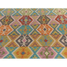 Load image into Gallery viewer, 8&#39;4&quot;x10&#39;10&quot; Bone White, Afghan Kilim With All Over Colorful Geometric Pattern, 100% Wool, Natural Dyes, Flat Weave, Hand Woven, Reversible, Oriental Rug FWR470076