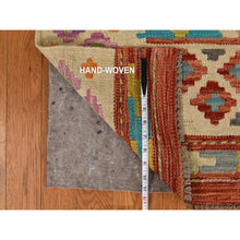 Load image into Gallery viewer, 8&#39;4&quot;x10&#39;10&quot; Bone White, Afghan Kilim With All Over Colorful Geometric Pattern, 100% Wool, Natural Dyes, Flat Weave, Hand Woven, Reversible, Oriental Rug FWR470076