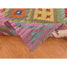 Load image into Gallery viewer, 8&#39;4&quot;x9&#39;10&quot; Pickle Green, 100% Wool, Afghan Kilim With All Over Colorful Geometric Pattern, Natural Dyes, Flat Weave, Hand Woven, Reversible, Oriental Rug FWR470082