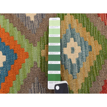 Load image into Gallery viewer, 8&#39;4&quot;x9&#39;10&quot; Pickle Green, 100% Wool, Afghan Kilim With All Over Colorful Geometric Pattern, Natural Dyes, Flat Weave, Hand Woven, Reversible, Oriental Rug FWR470082