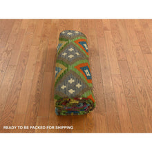 Load image into Gallery viewer, 8&#39;4&quot;x9&#39;10&quot; Pickle Green, 100% Wool, Afghan Kilim With All Over Colorful Geometric Pattern, Natural Dyes, Flat Weave, Hand Woven, Reversible, Oriental Rug FWR470082