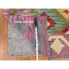 Load image into Gallery viewer, 8&#39;4&quot;x9&#39;10&quot; Pickle Green, 100% Wool, Afghan Kilim With All Over Colorful Geometric Pattern, Natural Dyes, Flat Weave, Hand Woven, Reversible, Oriental Rug FWR470082