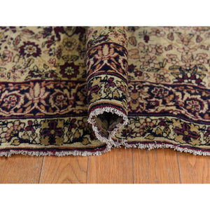 10'10"x15'3" Cranberry Red, Antique Persian Lavar Kerman, Center Medallion, Flower Design, Zero Pile, Clean, Sides And Ends Professionally Secured, Properly Restored, 100% Wool, Hand Knotted, Oriental Rug FWR470100