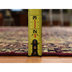 10'10"x15'3" Cranberry Red, Antique Persian Lavar Kerman, Center Medallion, Flower Design, Zero Pile, Clean, Sides And Ends Professionally Secured, Properly Restored, 100% Wool, Hand Knotted, Oriental Rug FWR470100