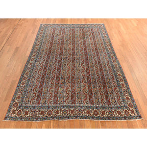 7'x10'4" Cherry Red With Ivory, Antique Persian Ghom, Shawl Design, Even Wear, Clean, Soft And Pliable, Sides And Ends Professionally Secured, 100% Wool, Hand Knotted Oriental Rug FWR470112