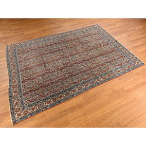 7'x10'4" Cherry Red With Ivory, Antique Persian Ghom, Shawl Design, Even Wear, Clean, Soft And Pliable, Sides And Ends Professionally Secured, 100% Wool, Hand Knotted Oriental Rug FWR470112
