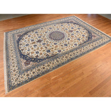 Load image into Gallery viewer, 10&#39;1&quot;x14&#39;8&quot; Parchment Ivory, Vintage Persian Esfahan, 400 KPSI, Good Condition, Clean, Soft and Pliable, Hand Knotted, Wool and Silk on Silk Oriental Rug FWR470118