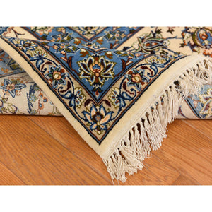 10'1"x14'8" Parchment Ivory, Vintage Persian Esfahan, 400 KPSI, Good Condition, Clean, Soft and Pliable, Hand Knotted, Wool and Silk on Silk Oriental Rug FWR470118
