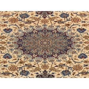 10'1"x14'8" Parchment Ivory, Vintage Persian Esfahan, 400 KPSI, Good Condition, Clean, Soft and Pliable, Hand Knotted, Wool and Silk on Silk Oriental Rug FWR470118