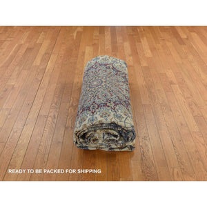 10'1"x14'8" Parchment Ivory, Vintage Persian Esfahan, 400 KPSI, Good Condition, Clean, Soft and Pliable, Hand Knotted, Wool and Silk on Silk Oriental Rug FWR470118