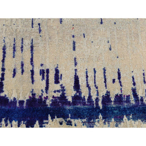 2'x3' Bone White, Sari Silk With Textured Wool, Hand Knotted, Modern, Sample, Mat, Oriental Rug FWR470160