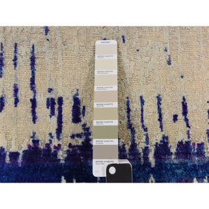 2'x3' Bone White, Sari Silk With Textured Wool, Hand Knotted, Modern, Sample, Mat, Oriental Rug FWR470160