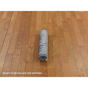 2'x3' Bone White, Sari Silk With Textured Wool, Hand Knotted, Modern, Sample, Mat, Oriental Rug FWR470160