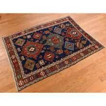 Load image into Gallery viewer, 4&#39;1&quot;x5&#39;10&quot; Yale Blue, Antique North West Persian, Geometric Tribal Motif, Even Wear, Clean, Soft And Pliable, Sides And Ends Professionally Secured, 100% Wool, Hand Knotted, Vegetable Dyes, Oriental Rug FWR470172