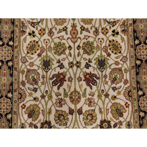2'8"x6'1" Chiffon White, Hand Knotted, 300 Kpsi, Hand Spun New Zealand Luxurious Wool, Persian Tabriz Vase Design, Runner, Oriental Rug FWR470178