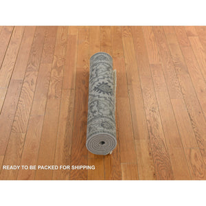 2'6"x6' Burlywood Brown, Wool And Silk, Hand Knotted, Heriz Design, All Over Leaf Pattern, Runner, Oriental Rug FWR470184