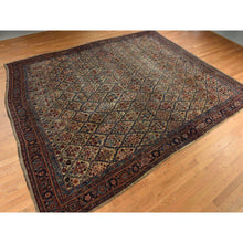 Load image into Gallery viewer, 12&#39;2&quot;x14&#39;7&quot; Peanut Brown, Antique Persian Bidjar, Trellis Garden Design, Even Wear, Clean, Sides And Ends Professionally Secured, 100% Wool On Wool, Hand Knotted, Oversized, Oriental Rug FWR470202