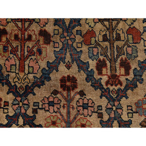 12'2"x14'7" Peanut Brown, Antique Persian Bidjar, Trellis Garden Design, Even Wear, Clean, Sides And Ends Professionally Secured, 100% Wool On Wool, Hand Knotted, Oversized, Oriental Rug FWR470202