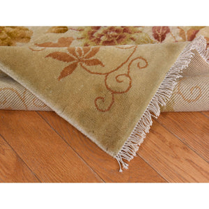 8'10"x11'8" Honey Brown, Antique Chinese Nichols Art Deco, Golden Leaf Design, Even Wear, Professionally Cleaned, Soft Pile, 100% Wool, Clean, Sides And Ends Expertly Secured, Hand Knotted, Oriental Rug FWR470214