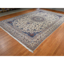 Load image into Gallery viewer, 13&#39;7&quot;x20&#39;7&quot; Linen White, Mansion Sized Persian Nain With Medallion Design, Finely Made, 300 Kpsi, Wool And Silk, Hand Knotted, Oriental Rug FWR470250